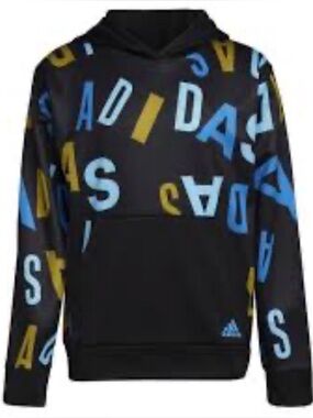Adidas Youth Black Hoodie with Blues & Yellow/Gold Letter Print